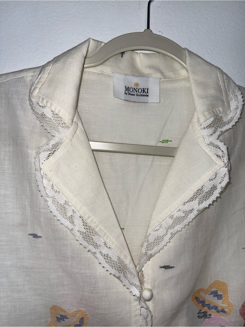 Monki Cream Sheer Button-Up Blouse with Embroidered Motif - Picture 2 of 8